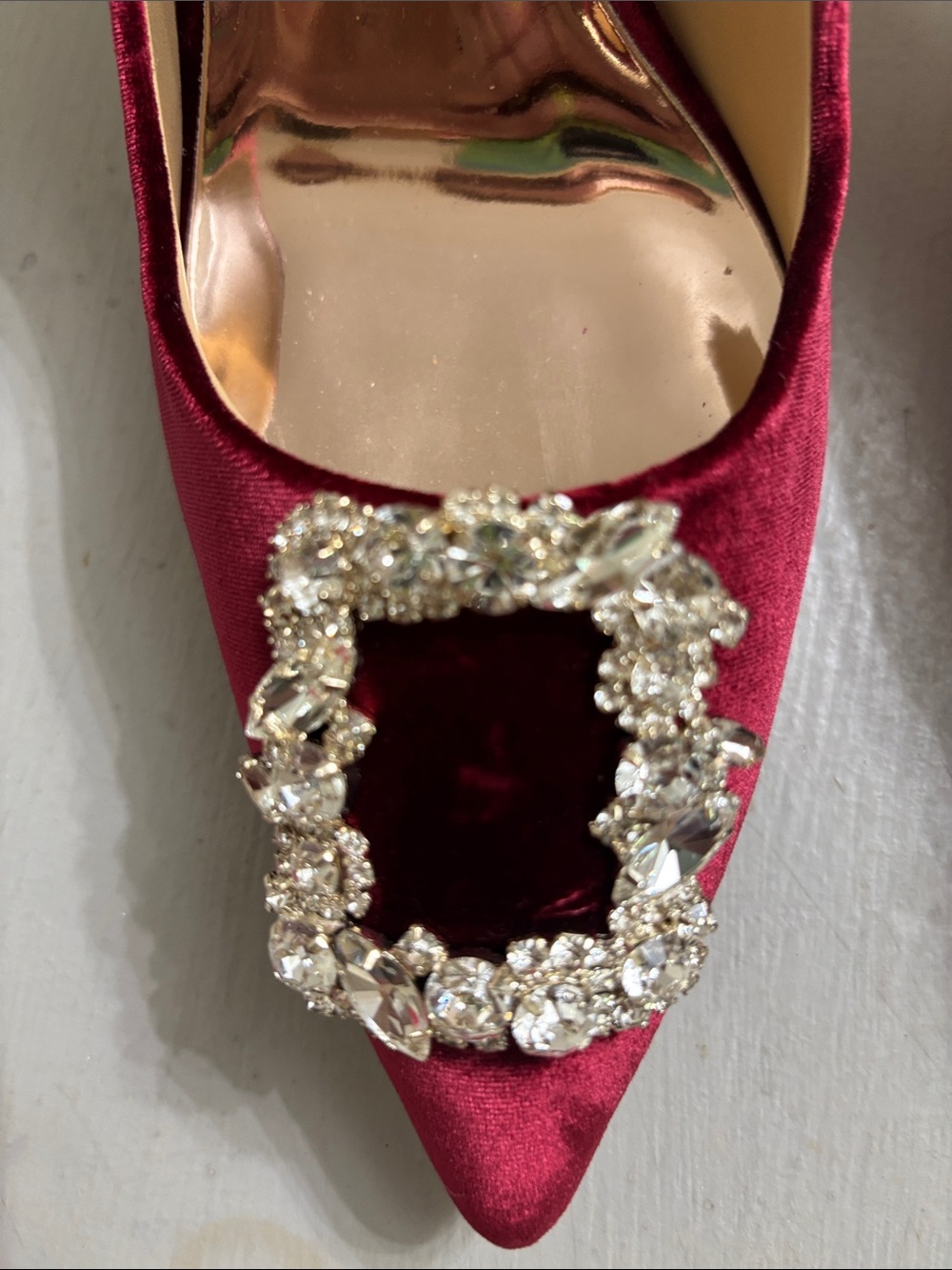 Badgley Mischka Burgundy Velvet Pointed Toe Pumps with Crystal Buckle Accent 10 - Picture 3 of 10